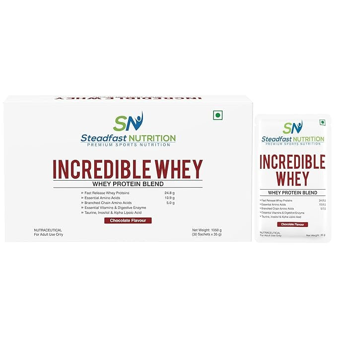 Steadfast Nutrition Incredible Whey Protein - Chocolate - 35 gms Each (30 Sachets)