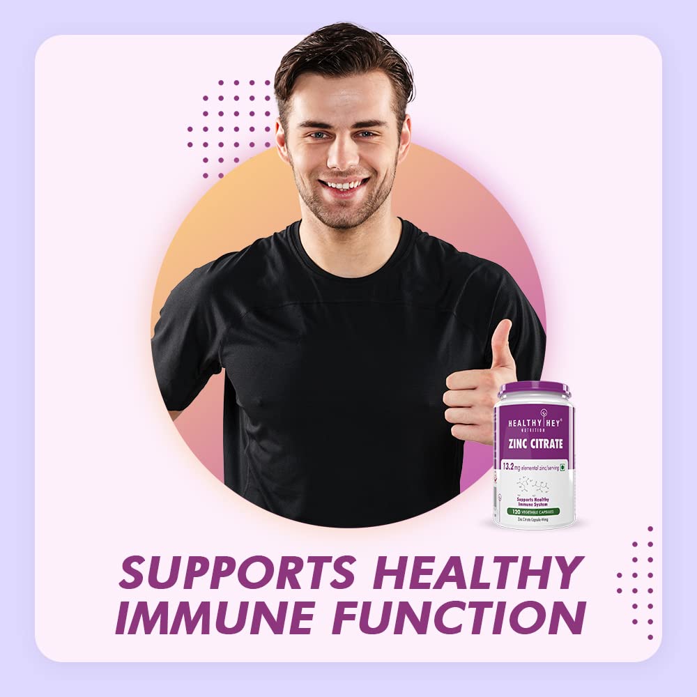 HealthyHey Nutrition Zinc Citrate, Supports Immune and Immunity - 120 Veg Capsules