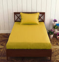 Trance Home Linen 100% Cotton 78x36 inch Single Fitted 200TC Satin Stripe Elastic Fitted Bedsheet Bedspread with 1 Pillow Covers Colour Golden Yellow