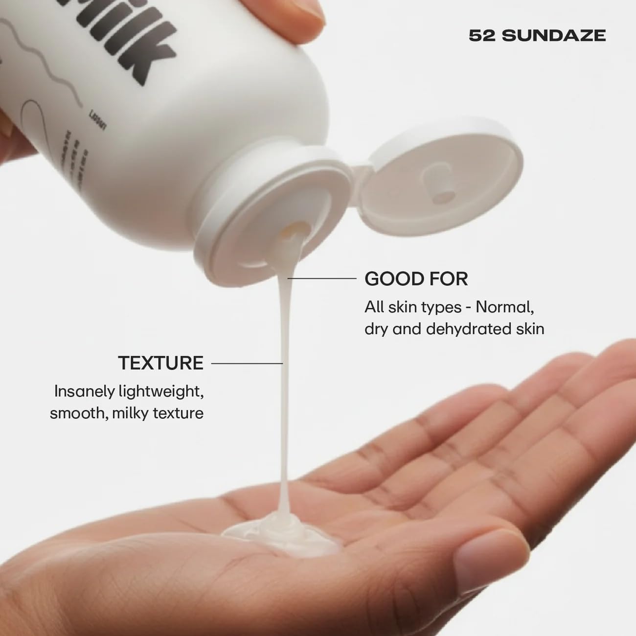 52 Sundaze Body Glazing Milk SPF 50 PA++++ | Hydrating Sunscreen Body Lotion with Oat Milk, Ceramides & Niacinamide | Lightweight Quick-Absorbing Formula | Non-Sticky, Non-Greasy Finish | Reduce Tan | No White Cast | All Skin Types | 200 ml