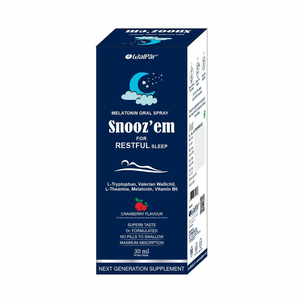 WALPAR Snooz’em Melatonin 3mg Sleep Spray with Vitamin B6 Supplement, Non Habit Sleeping Aid Drops Cranberry Flavour - 30ml