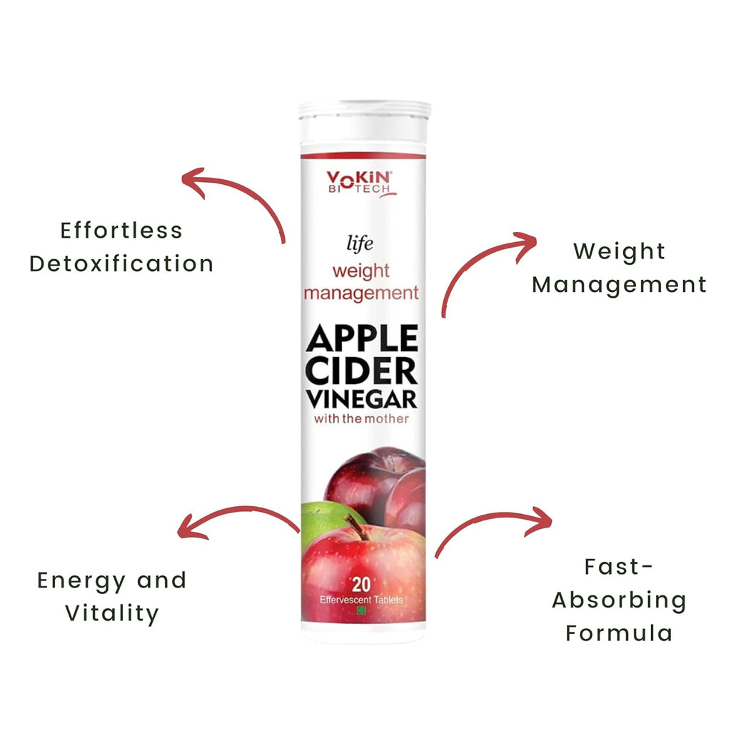 Vokin Biotech World's First Apple Cider Vinegar -20 Effervescent Tablets Vitamin C for Detox & Weight Management with Green Apple Flavor (Pack of 1)