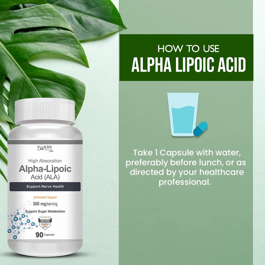 Vokin Biotech Alpha Lipoic Acid (ALA) 300 mg- Support Nerve Health & Sugar Metabolism (90 Capsules))