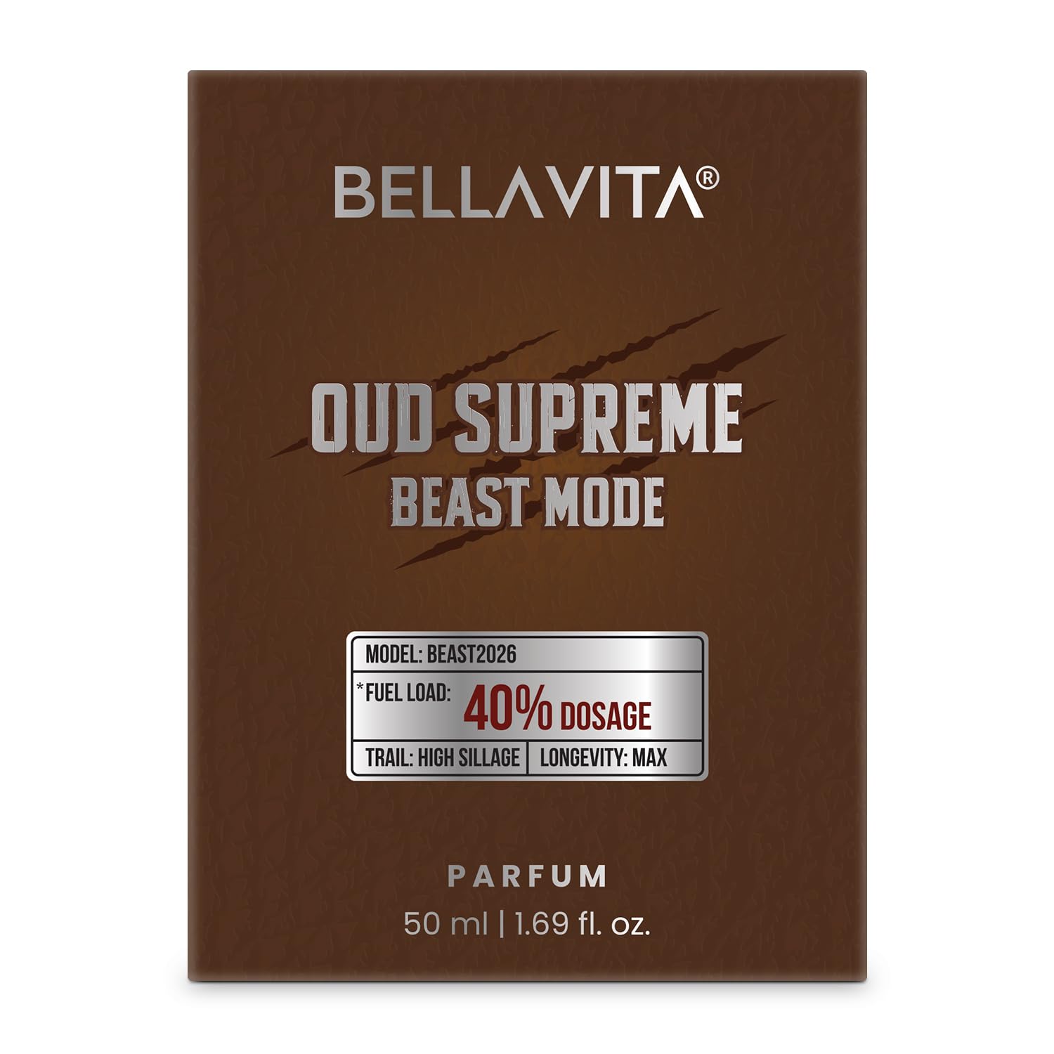 BELLAVITA Oud Supreme 50ml Parfum | Beast Mode | Perfume for Man | 40% Oil Concentration | Oud & Floral Scent | Premium Perfume for Men