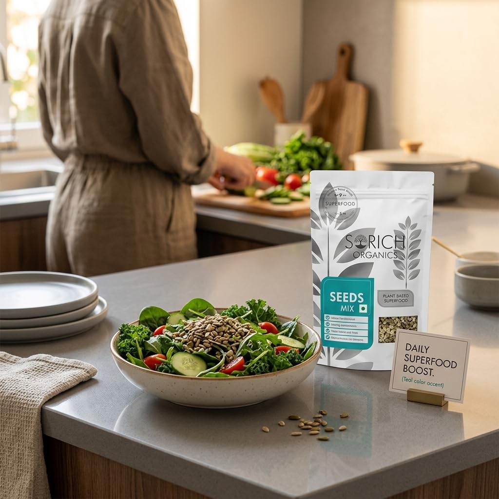 Sorich Organics Mixed Seeds for Eating | Plant-Based Superfood Snack Rich in Omega 3, Antioxidants, Fibre & Vitamin E | Pumpkin, Sunflower & Flax Blend | Healthy Trail Mix