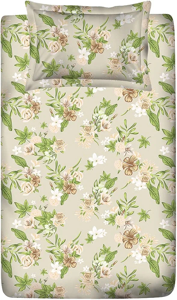 Layers Classic Cotton Bedsheet Set for All Seasons Lightweight Moisture Absorbent Machine Washable 104 TC Single Size Beige Floral Pattern