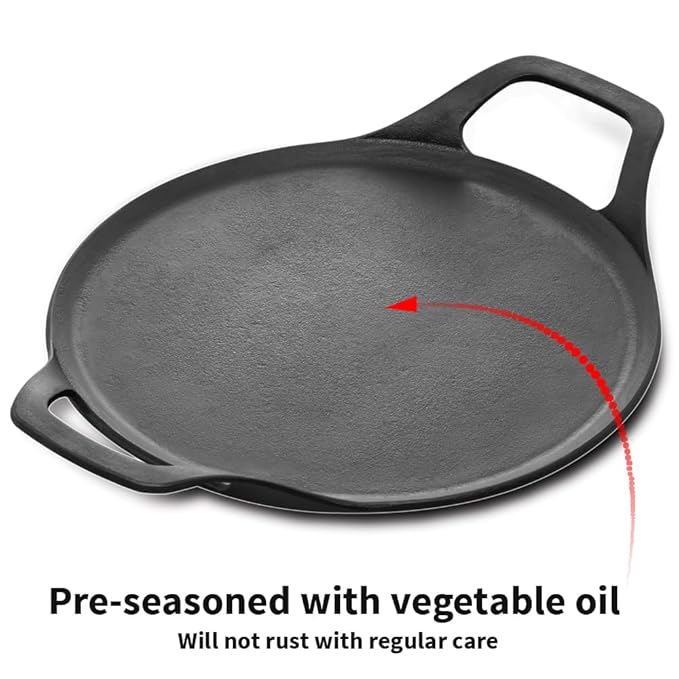 Hawkins Futura 27 cm Cast Iron Dosa Tava, Pre-seasoned Flat Tawa for Roti Black