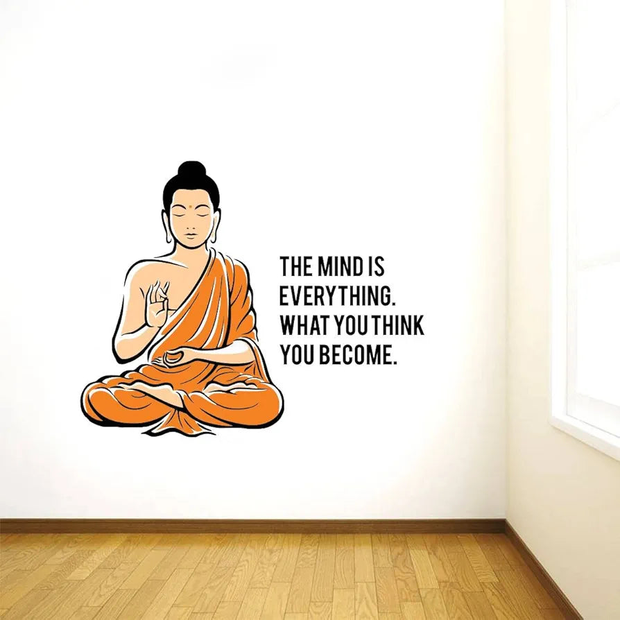 Rawpockets Decals Peaceful Buddha and Quote on Mind Large Size Wall Sticker