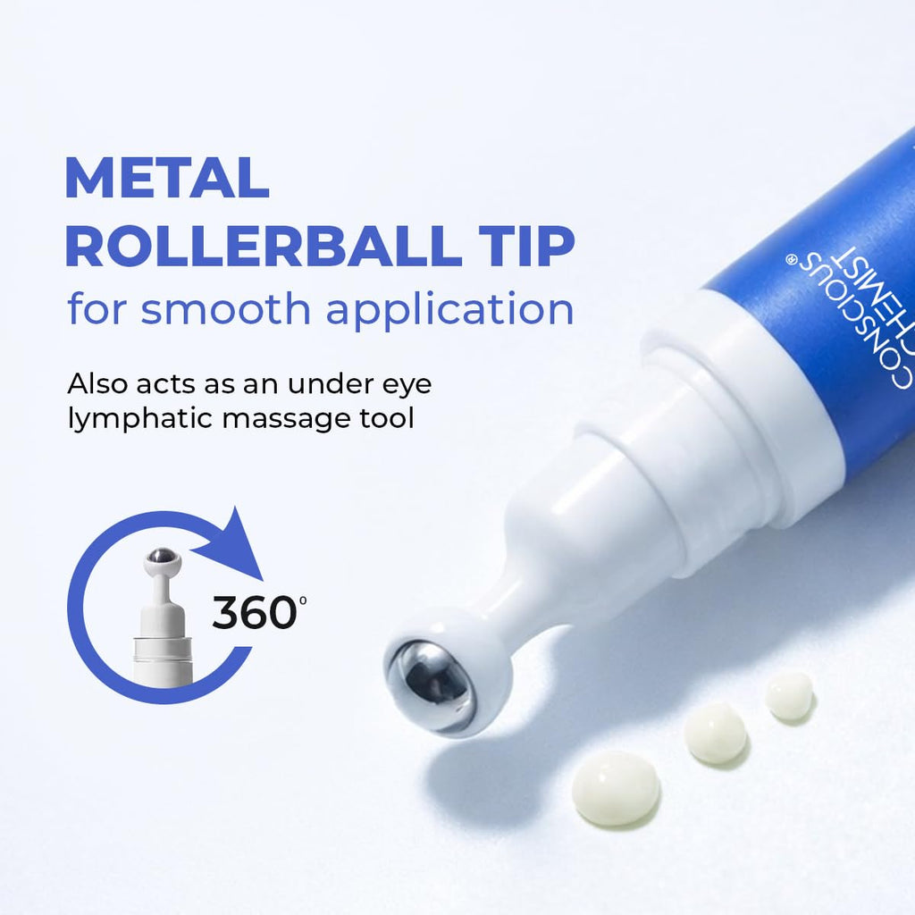 Conscious ChemistÂ® Retinol Peptide Under Eye Cream With Soothing Massage Roller | Under Eye Roll On For Dark Circles, Fine Lines & Puffy Eyes | For Women & Men | 15 ml