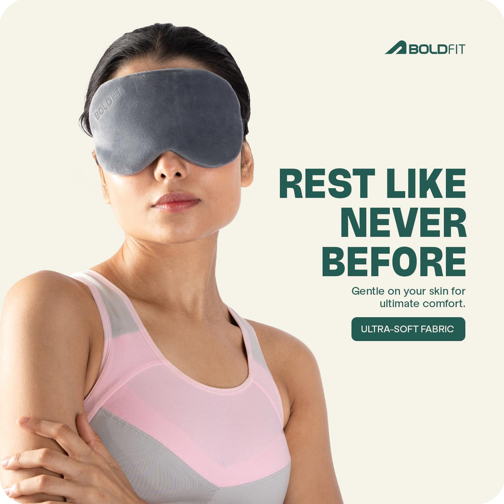 Boldfit Eye Mask for Sleeping with Adjustable Strap Super Soft Sleeping Mask Blind Fold for Comfortable Sleep Travelling Sleep Mask Pad for Girls Sleeping Eye Mask Blind Folds for Sleeping - Grey