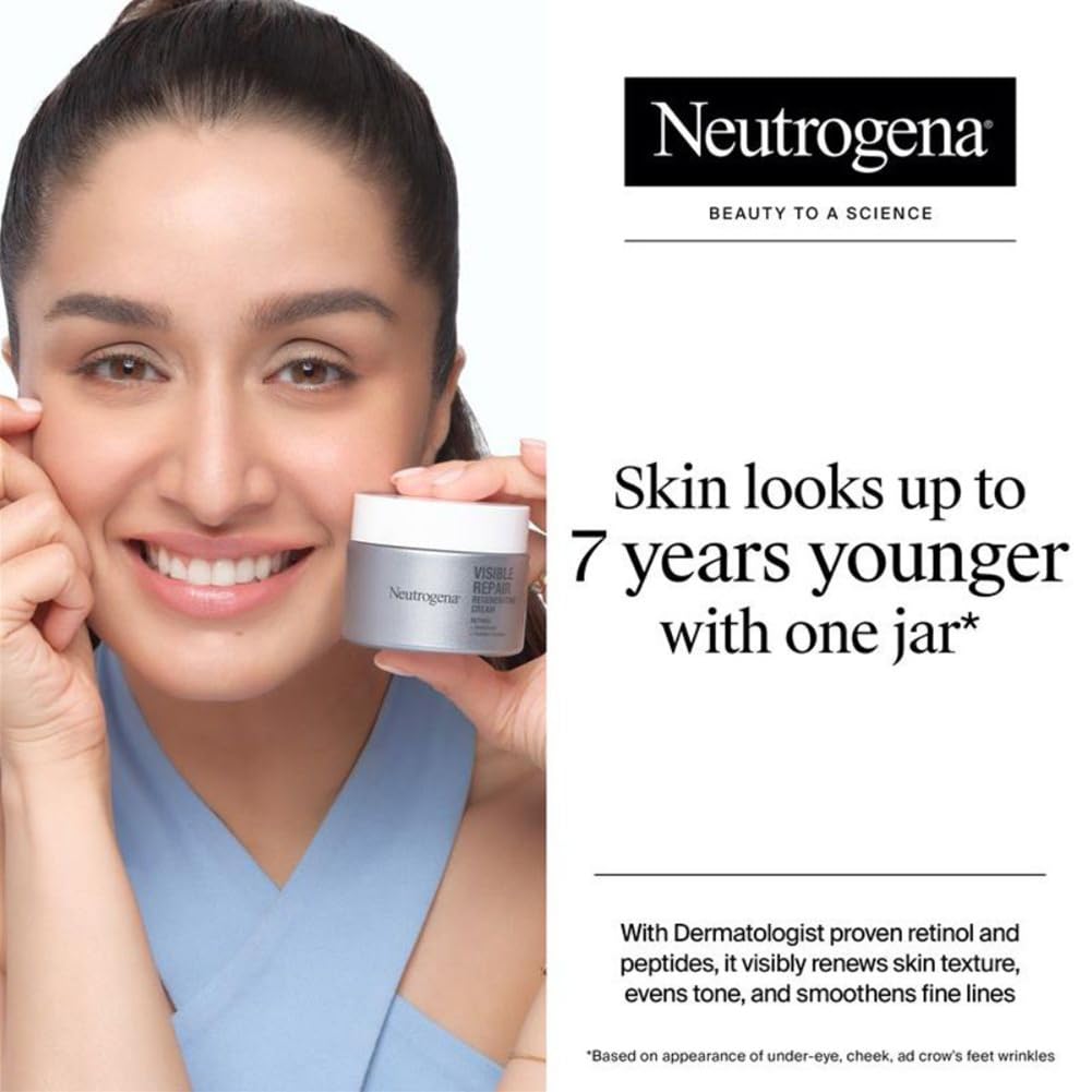 Neutrogena Visible Repair Retinol Day & Night Cream 50g |With Derm Proven Retinol, Peptides & Soothing Complex | Boosts Collagen for Anti-Ageing | Visibly Renews Skin Texture, Evens Tone & Smoothes Fine Lines | Non Irritating