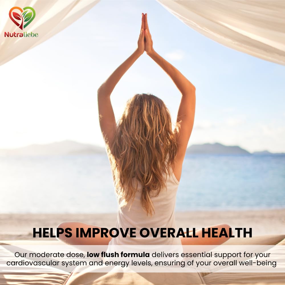 Nutraliebe Niacin Nicotinic Acid - Moderate Dose, Low Flush Formula, 90 Capsules for Cardiovascular and Energy Support
