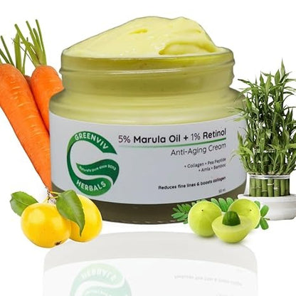 Greenviv 5% Marula Oil + 1% Retinol Anti-Aging Cream Reduces Fine Lines & Wrinkles - 50 ml