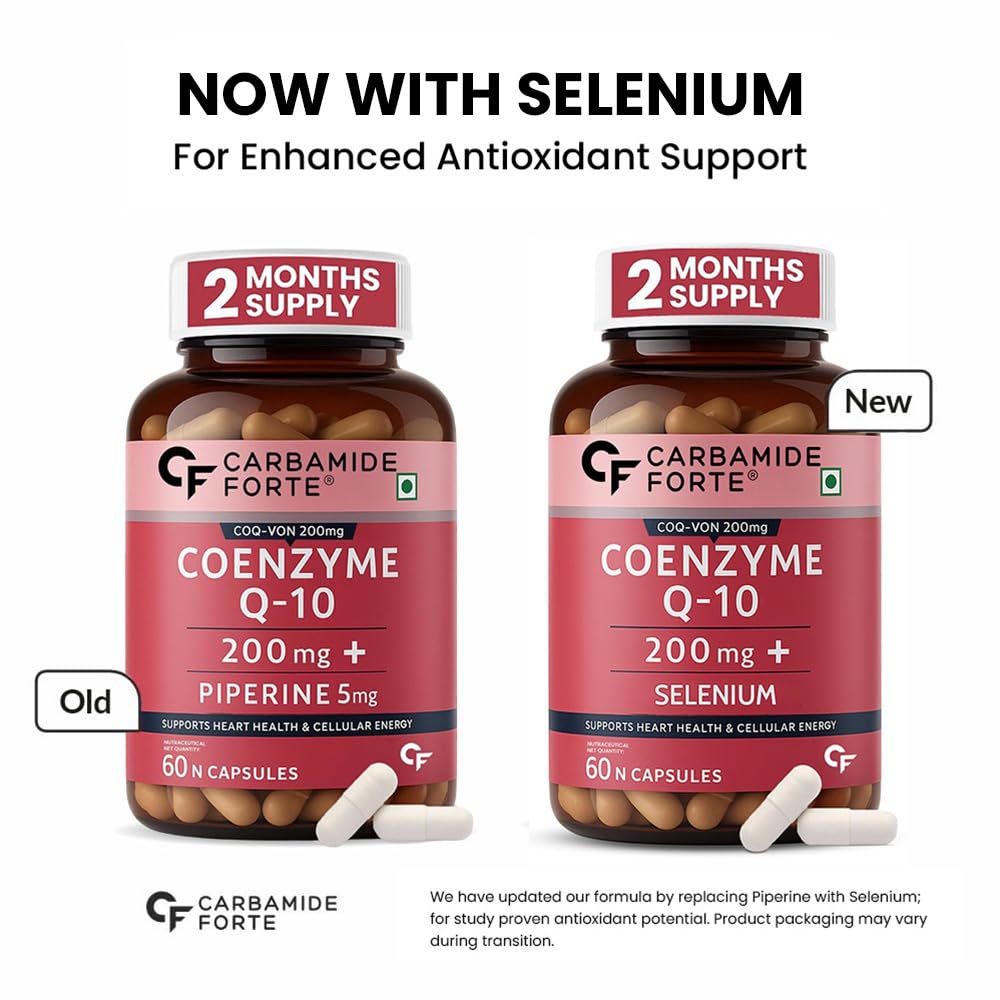 Carbamide Forte Coenzyme Q10 (CoQ10) 200mg with Selenium 40mcg | Supports Heart Health and Vascular Health | 100% Vegetarian â€“ 60 Capsules