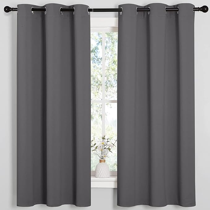 Loomlyfe Solid Thermal Insulated Grommet Blackout Curtains for Window | 5 Feet | Set of 2 | Grey