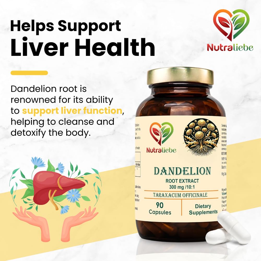 Nutraliebe Dandelion Root Extract 300mg - Taraxacum Officinale, 90 Capsules