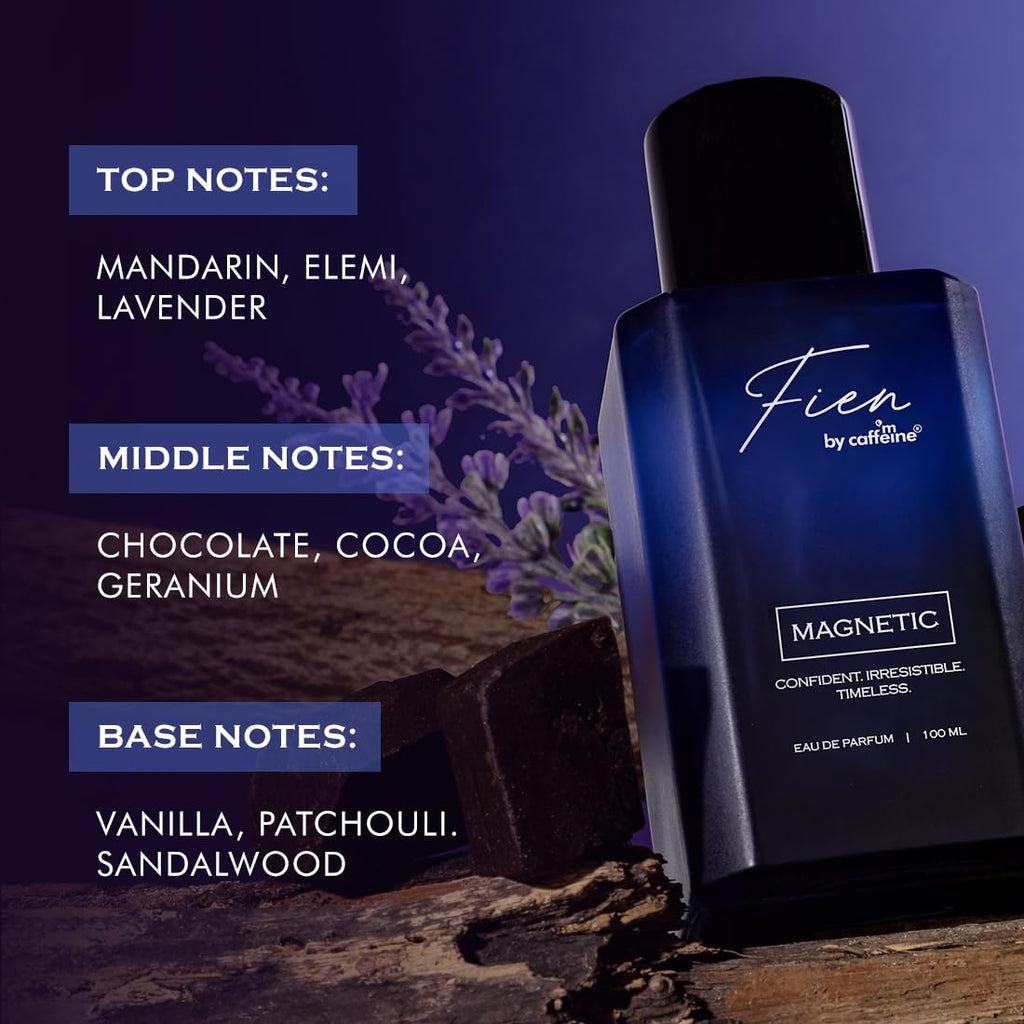 Fien Magnetic Perfume for Men | Aquatic Fragrance | 12 Hrs Long Lasting Eau De Parfum with Mandarin, Cocoa, Vanilla | Fien by mCaffeine Solid Perfume for Men | Long lasting Premium & Luxurious Perfume for Every Occasion - 100ml