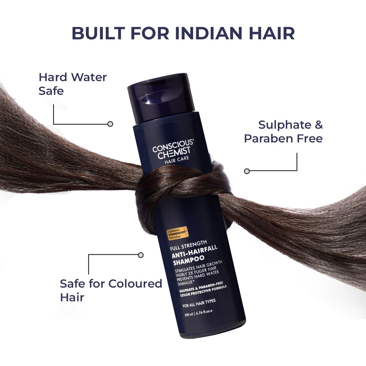 Conscious ChemistÂ® Anti Hairfall Shampoo | Saw palmetto, Yeast Extract, Rosemary OIl & Keratin | 2x Hair Fall Control & Hair Growth | Hard Water Safe | With StrandBoostâ„¢ï¸ Technology | Paraben & SLS Free | For All Hair Types | Women & Men | 200ml