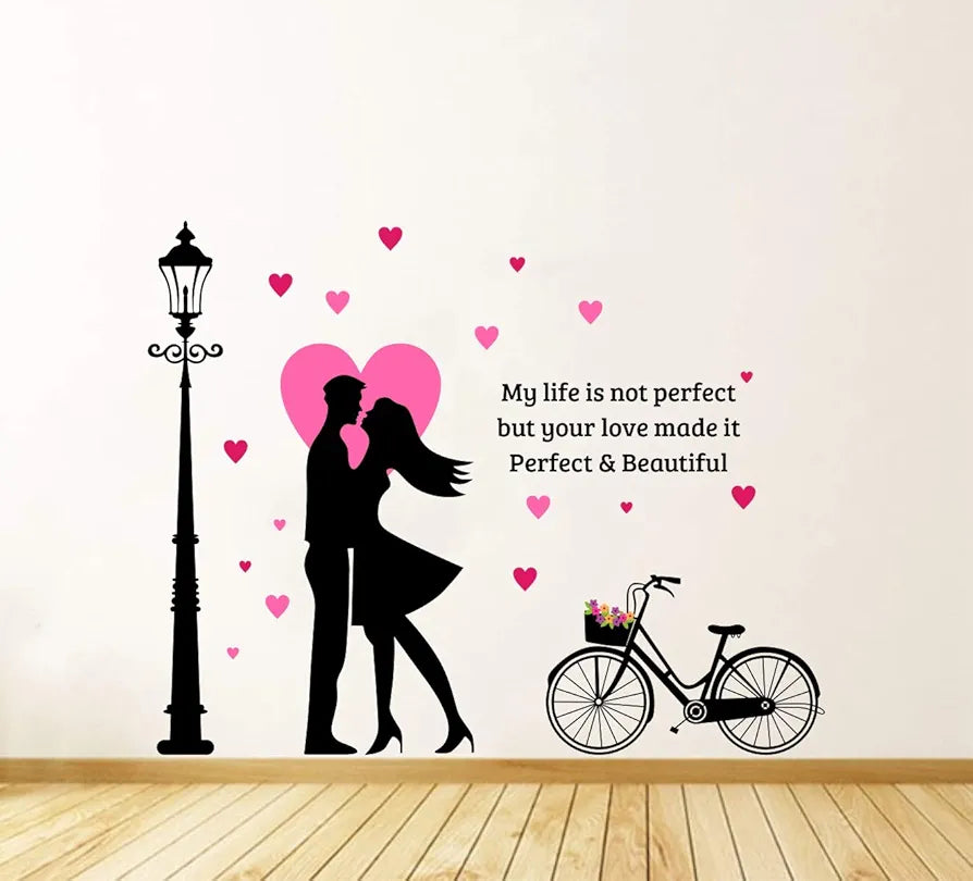 Decal O Decal Vinyl Love Couple with Street Lamp and Cycle Wall Sticker 49.21 x 0.39 x 39.37 inches Multicolour