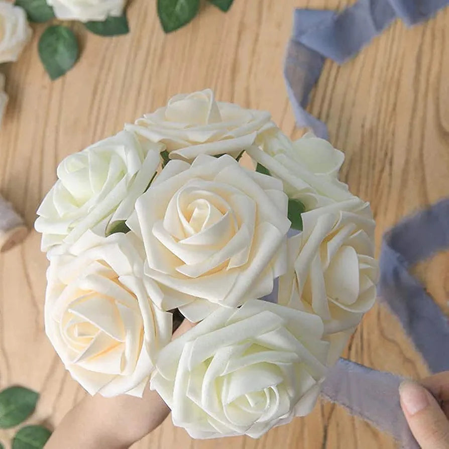 Artificial Flowers Champagne Roses W/Stem Rustic 25pcs Champagne