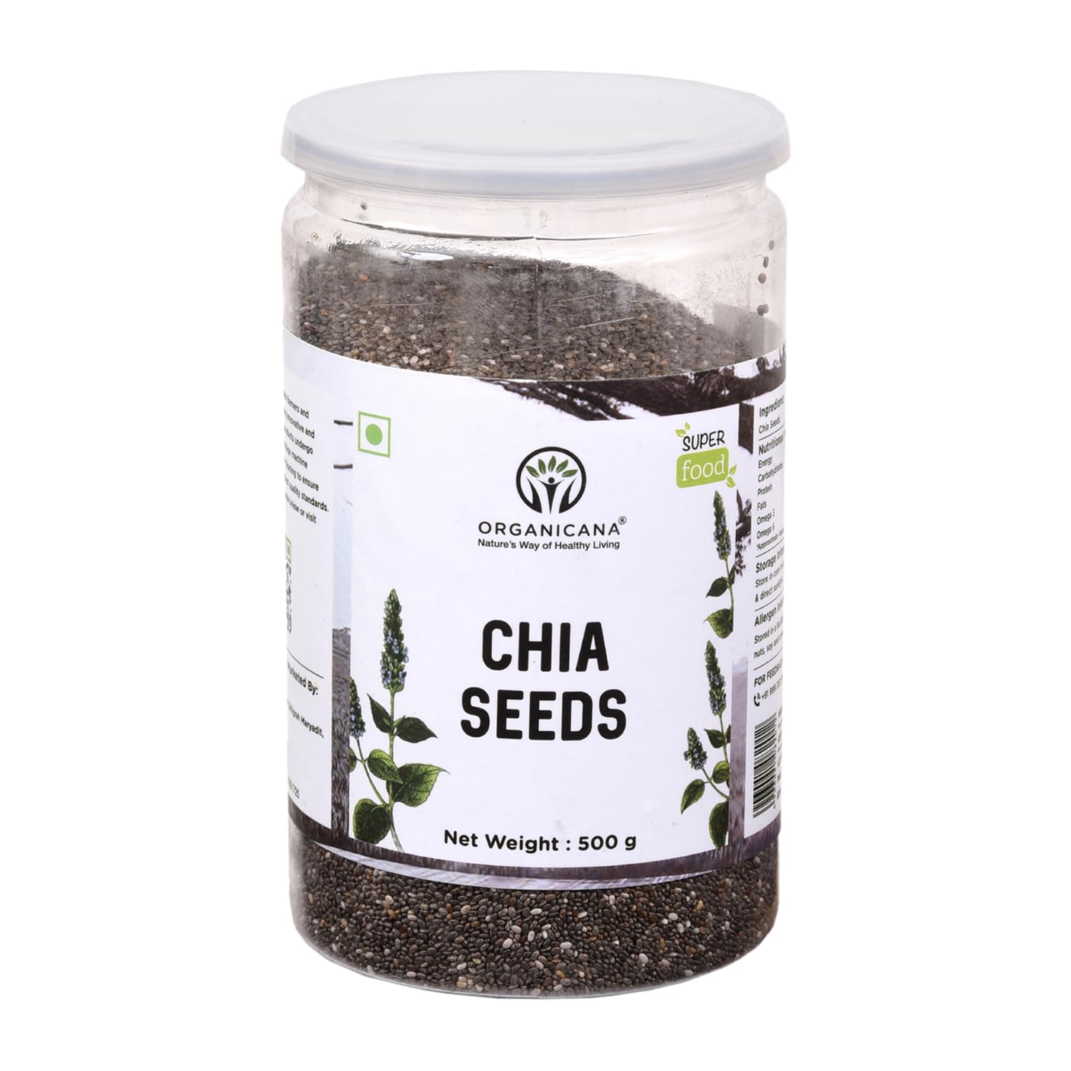 Organicana Chia Seeds - 500g (Pack of 1) 100% Natural & Unpolished Superfood | Rich in Omega-3, Fiber & Protein | Supports Weight Loss, Digestion & Energy