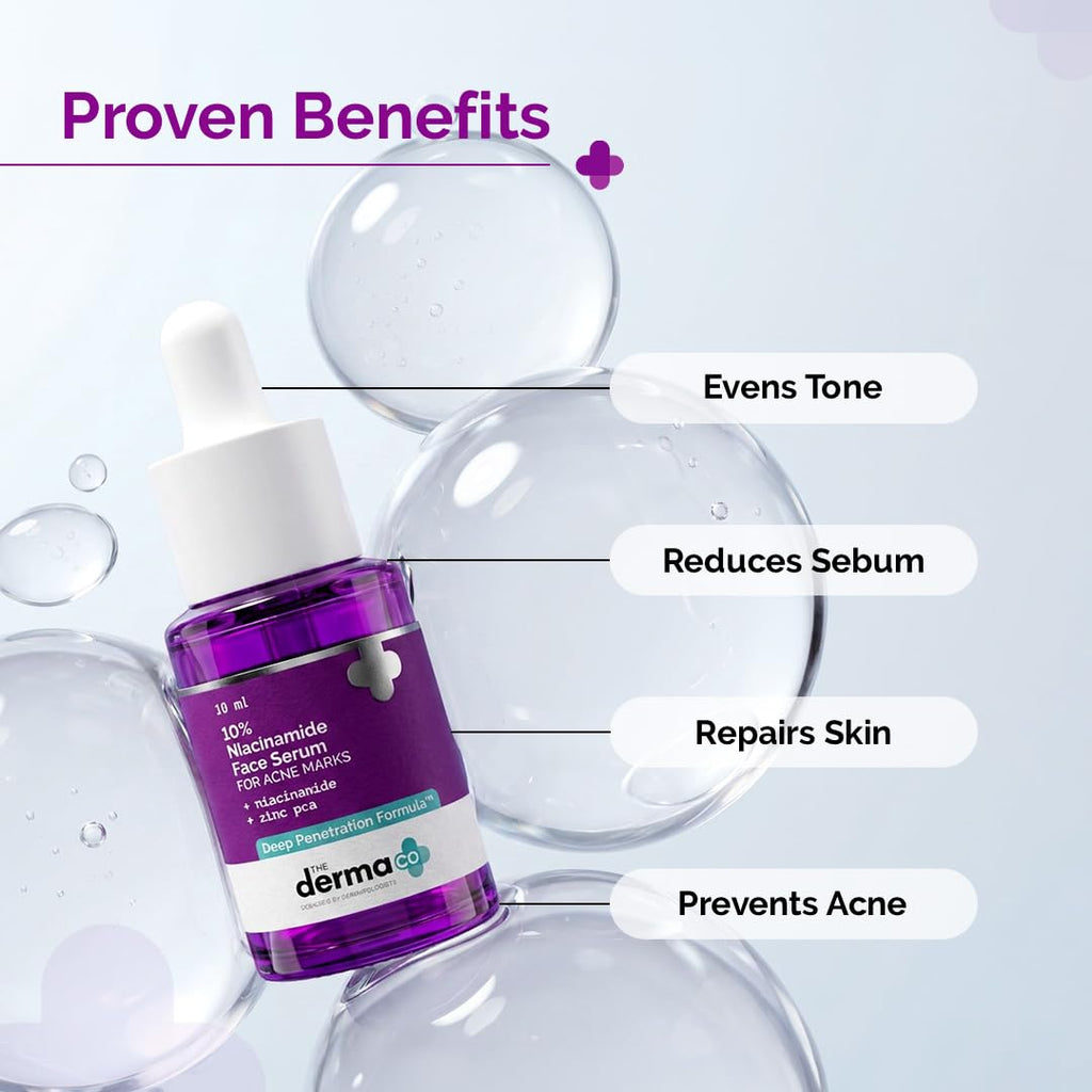 The Derma Co 10% Niacinamide Serum with 2% Zinc, Powered by Deep Penetration Formulaâ„¢ | Fades Acne Marks, Controls Oil & Reduces Dark Spots | 10 ml