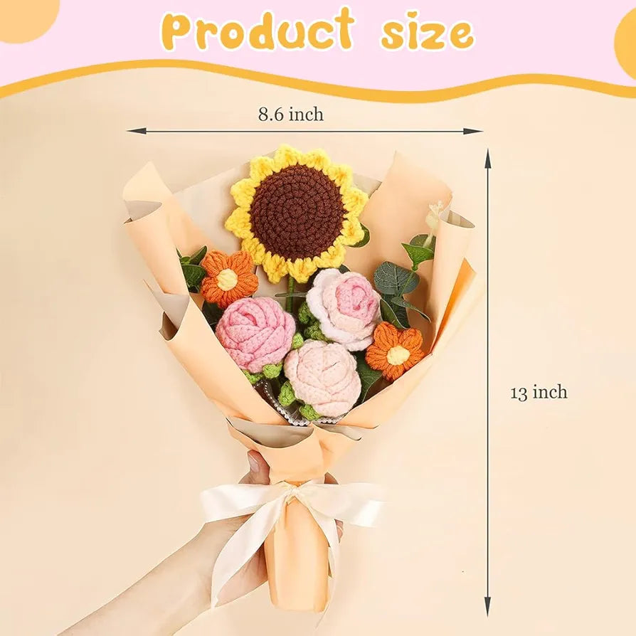 Fabric Handmade Crochet Flowers Bouquet Sunflowers & Roses