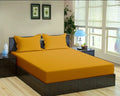 Trance Home Linen 100% Cotton 78x72 inch King Fitted 200TC Satin Stripe Elastic Fitted Bedsheet with 2 Pillow Covers Colour Mustard Yellow