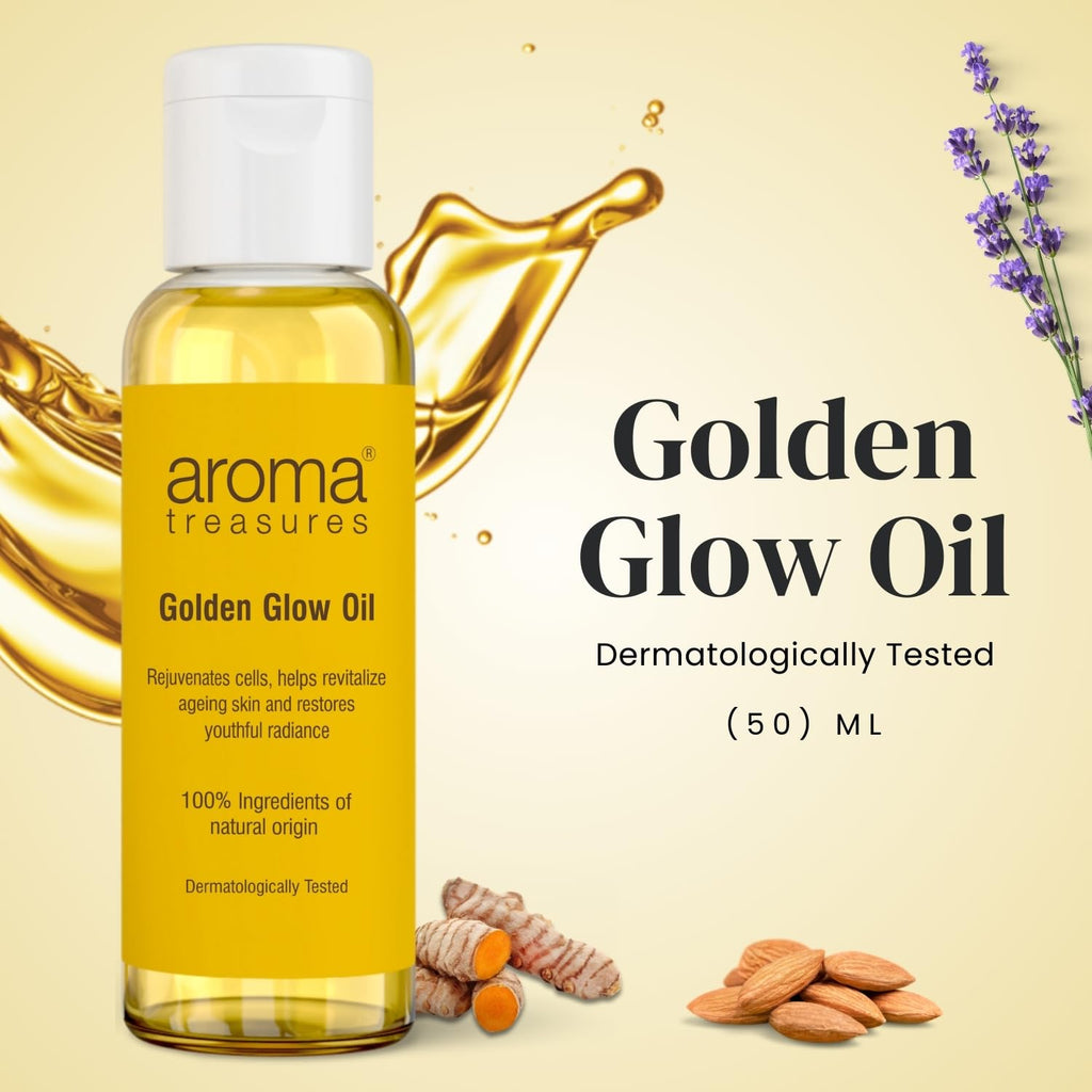 Aroma Treasures Golden Glow Facial Oil (50ml) – Turmeric & Calendula Anti-Pigmentation Blend for Youthful Radiance, 100% Natural | Deep Moisture, Dark Spot Reduction, Firmness & Glow Boost