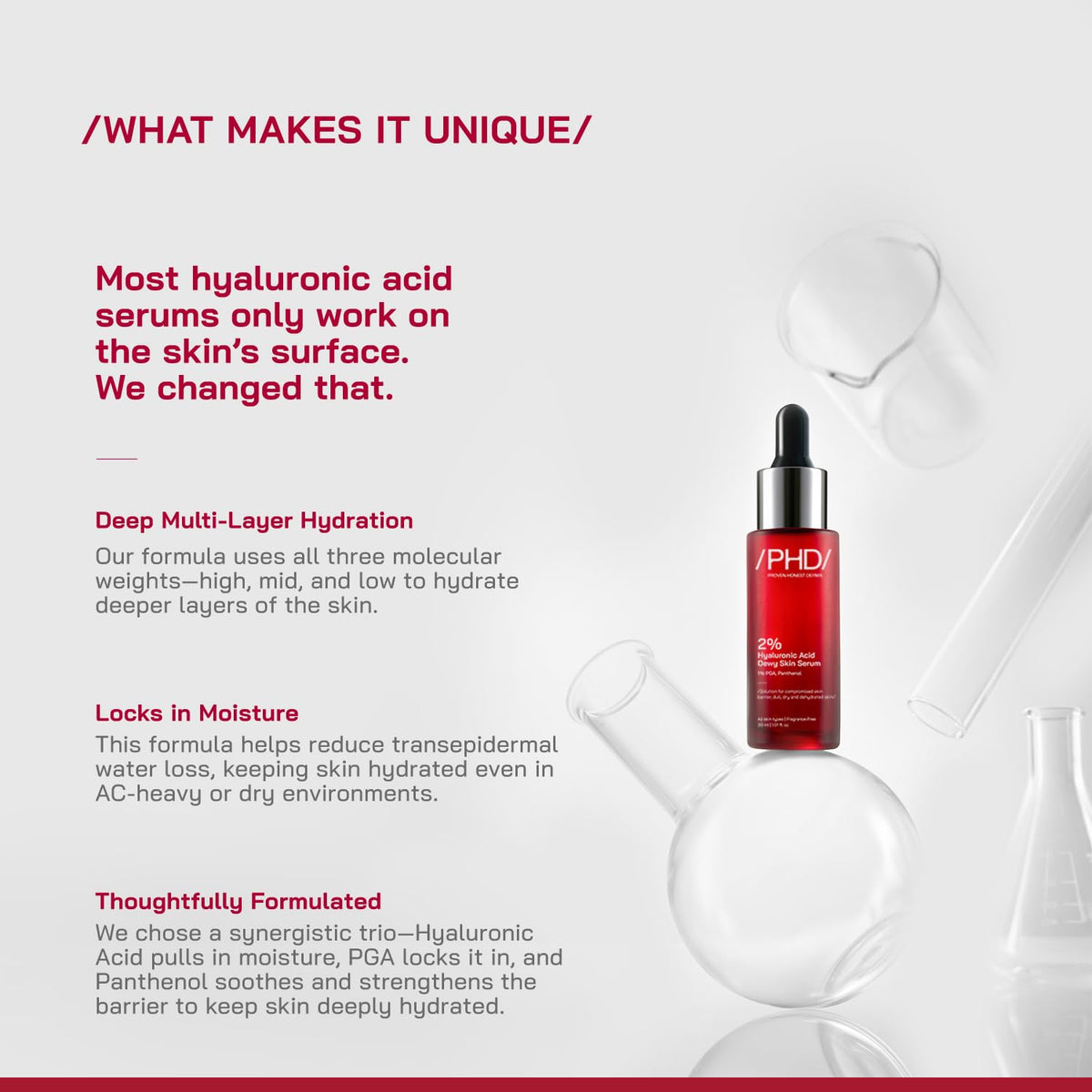 /PHD/ 2% Hyaluronic Acid Dewy Skin Serum | Hyaluronic Acid Face Serum for Dehydrated, Dull & Dry Skin | Hydrating Face Serum with PGA & Panthenol | Deep Hydration & Dewy Finish | Lightweight | 30ml