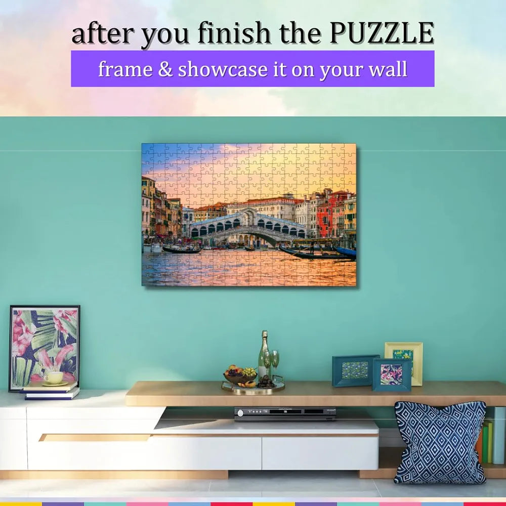 Playhills Sunset Rialto Bridge Venice 252 Piece Wooden Jigsaw Puzzle for Kids 10+ Travel & Architecture Learning Game