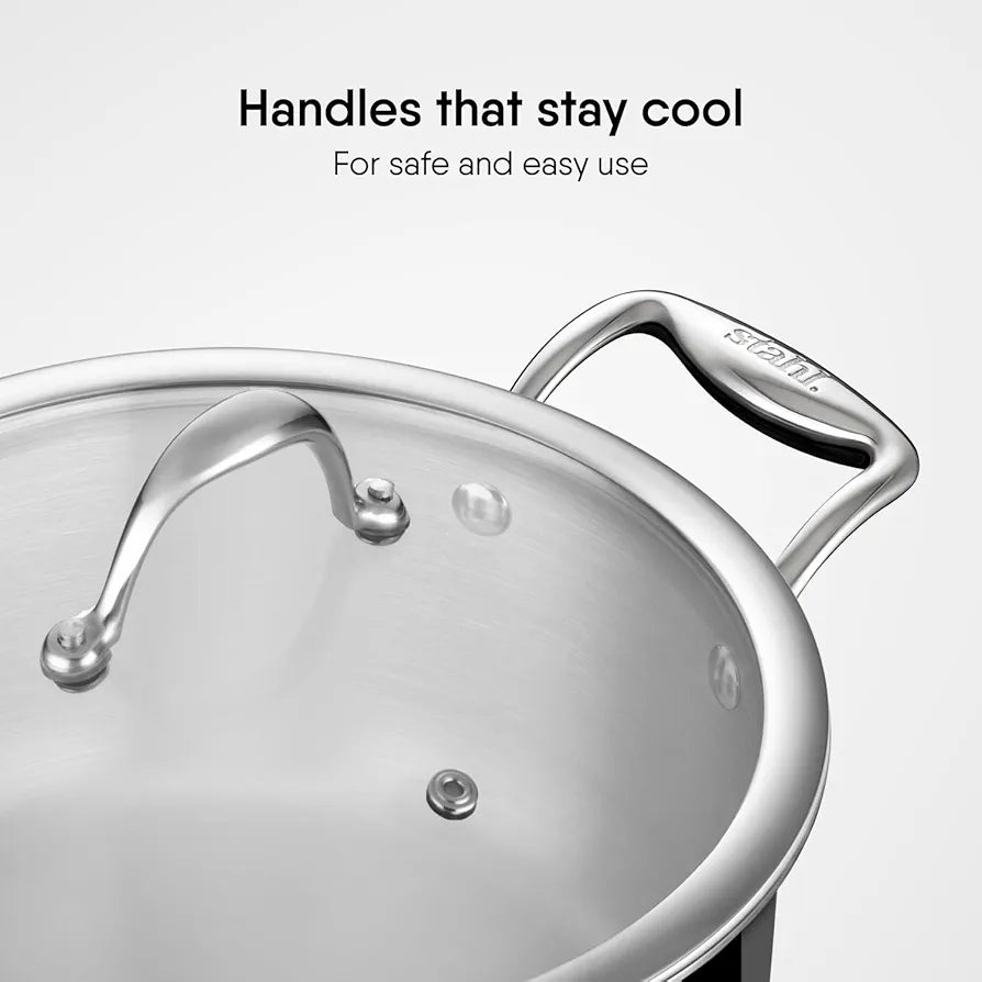 Stahl Artisan Triply Stainless Steel Sauce Pot | Casserole with Glass Lid