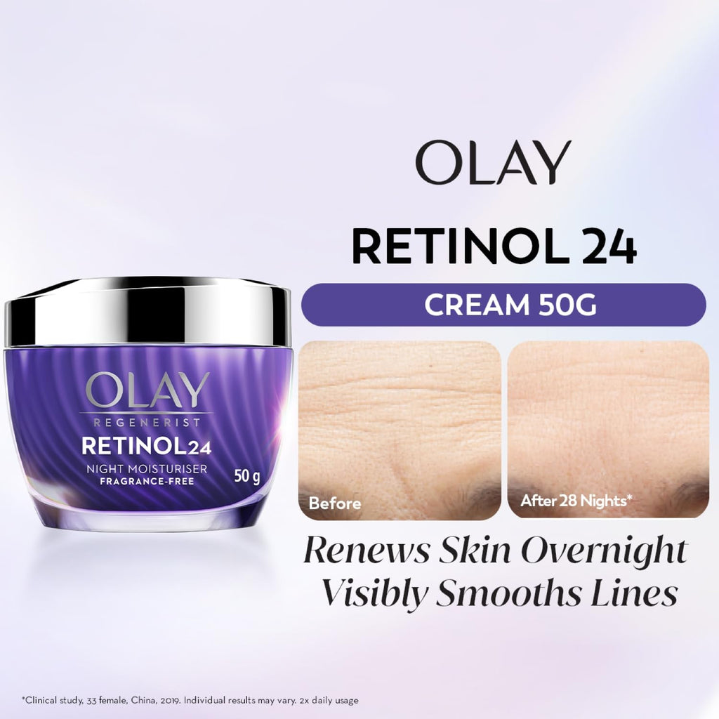 Olay Regenerist Retinol 24 Night Cream l Renews and Resurfaces Skin Overnight l No Redness or Irritation | Fragrance Free l Normal, Oily, Dry and Combination Skin l 50g
