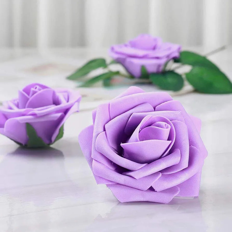 Artificial Flowers Purple Fake Roses Real Looking Foam Roses with Stem Purple