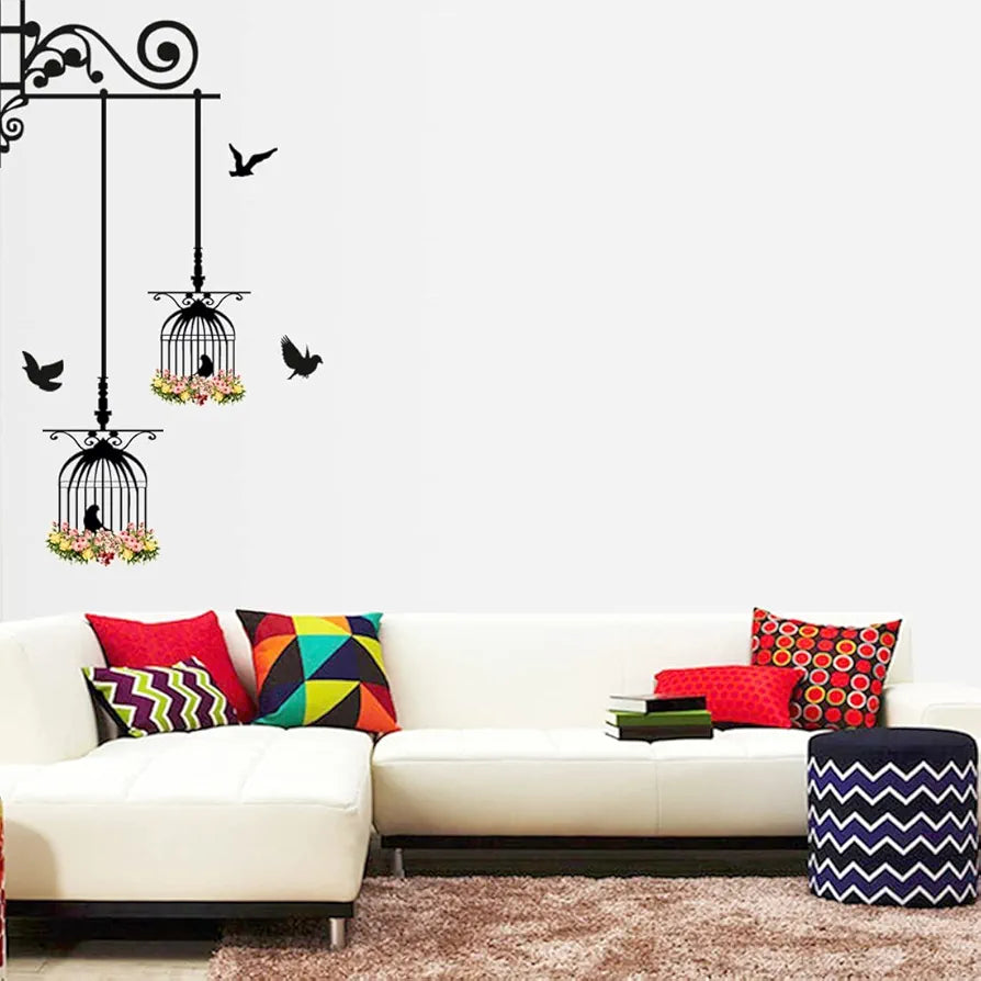 Rangoli New Modern Art Birds in Cage Large Wall Stickers Size-50cm*70cm
