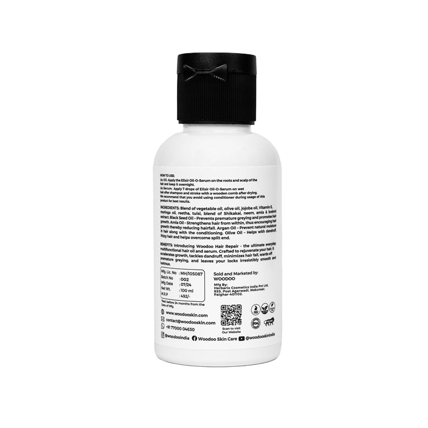 Woodoo Hair Repair Oil O Serum For Thin Hair & Split Ends - 100 ml
