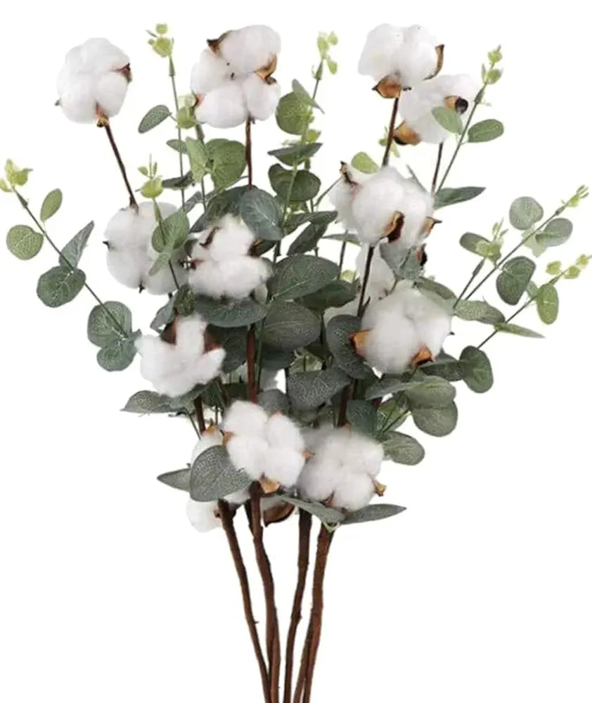 Artificial Fake Plant Flowers Pack of 3 Artificial Cotton Stems