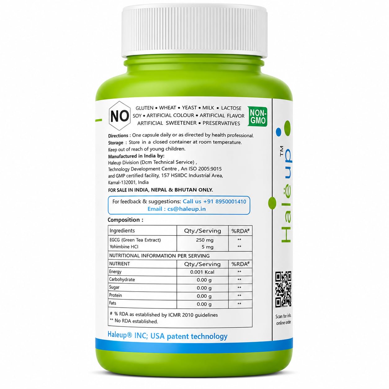 Haleup Yohimbine 5 mg Haleup USA, 60 capsules enriched with Green Tea Extract