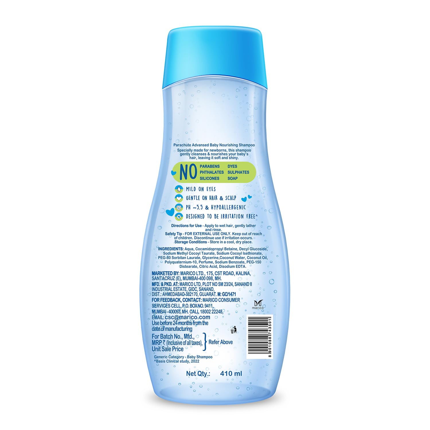 Parachute Advansed Baby Shampoo for Kids | Doctor Certified | Tear Free | Tender Coconut Water & Virgin Coconut Oil | Soft & Shiny Hair | 410ml