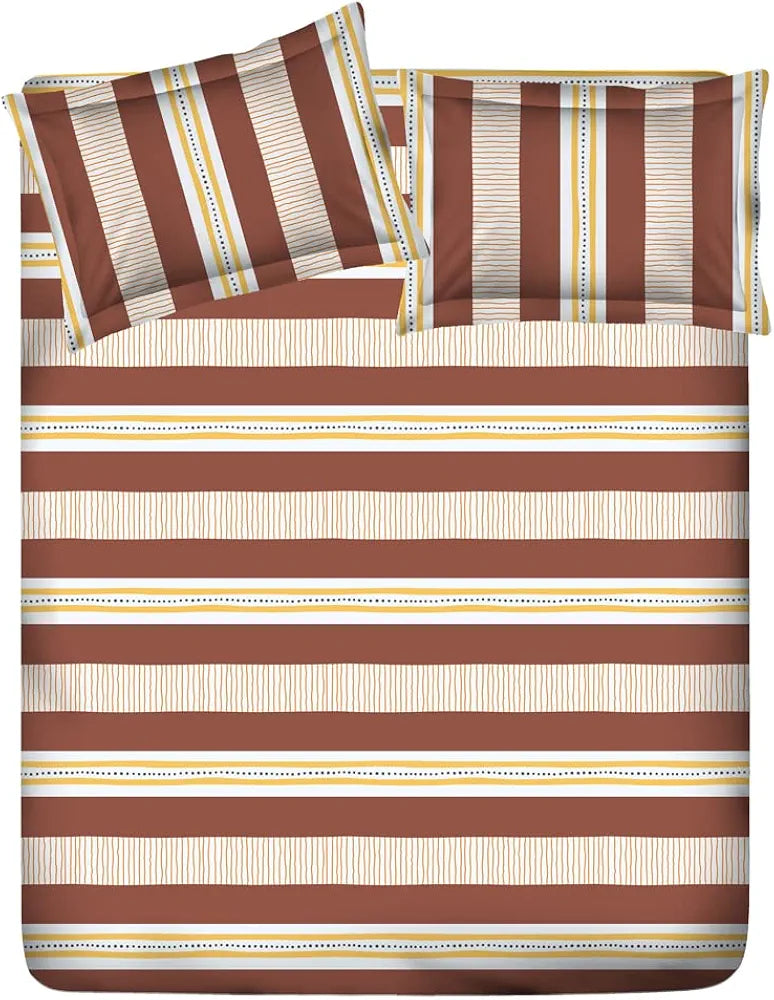 Layers Tuscany Cotton Bedsheet Set for All Seasons Lightweight 104 TC Queen Size Brown Striped