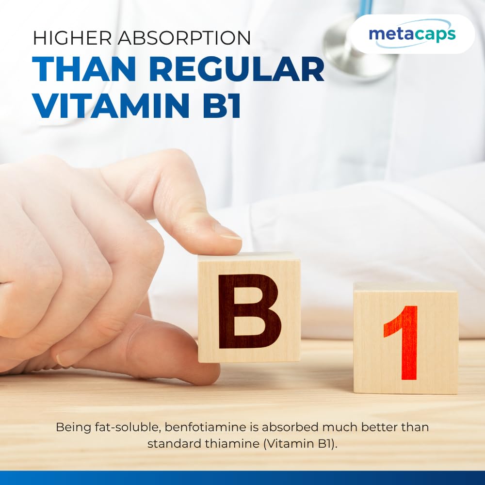 MetaCaps Benfotiamine 300mg Supplement – 90 Veg Capsules | High Absorption Fat-Soluble Vitamin B1 | Supports Nerve Health, Sugar Metabolism & Cellular Energy | Non-GMO & Vegan Friendly