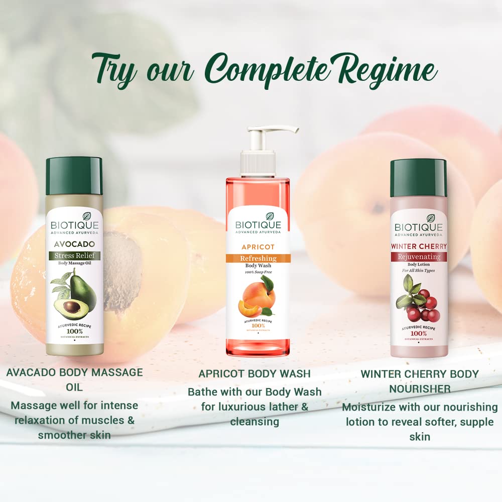 Biotique Apricot Refreshing Body Wash | Keeps Skin Fresh and Clean | Brightens Skin and Reducing Dark Spots | 100% Botanical Extracts | Suitable for All Skin Types | 200ml