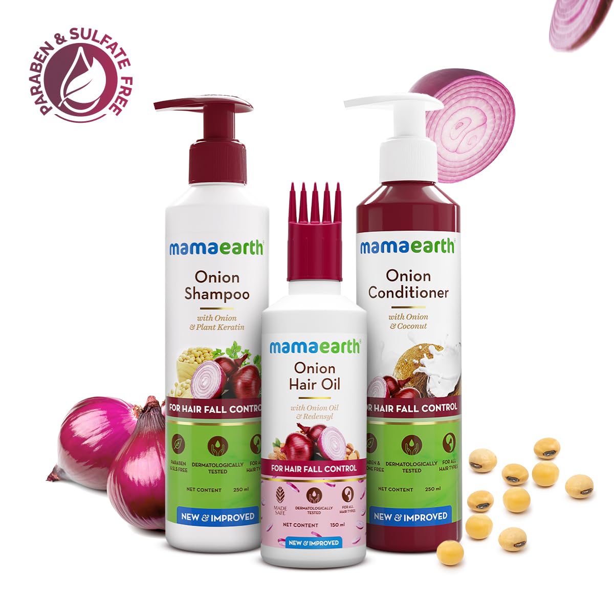 Mamaearth Anti Hair Fall Spa Range Hair Care Set: Onion Shampoo 250 ml + Onion Conditioner 250 ml + Onion Hair Oil 150 ml