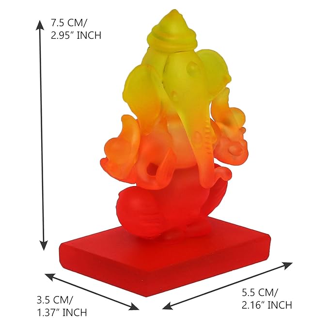 Ecraftindia Yellow and Orange Double Sided Crystal Car Ganesha Showpiece