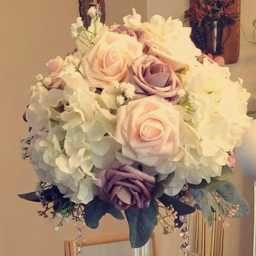 Artificial Flowers Blush Fake Roses Real Looking Foam Roses with Stem Blush