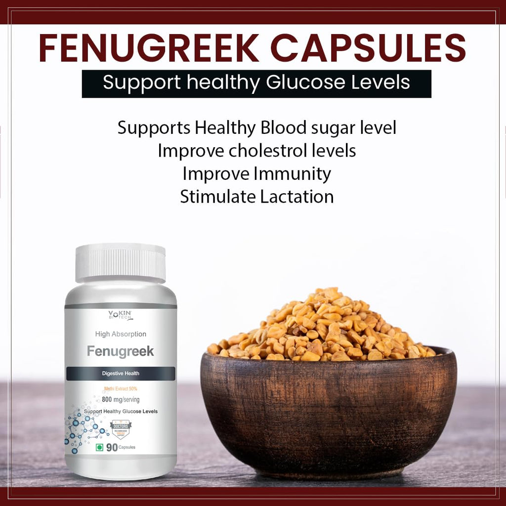 Vokin Biotech Fenugreek Seed Extract Supplement 500mg, Silymarin Extract 300mg Support Healthy Glucose Levels,90 capsules (Pack of 1)