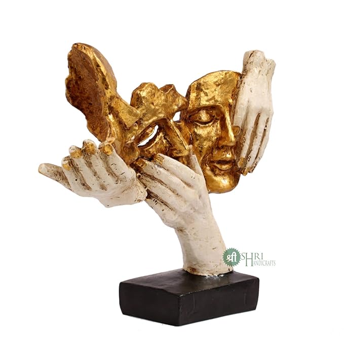 Indicast Resin Modern Human Faces Statue Sculpture Table Desk Decor 10 Inch Handcrafted Decorative Showpiece
