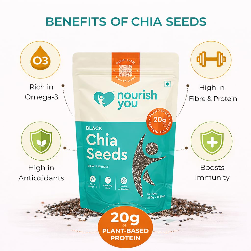 Nourish You Raw & Whole Chia Seeds 1kg Jar | Dirt & Stone free | Gluten Free | Source of Calcium, Protein , Dietary Fibre & Antioxidant | Rich with Omega 3 & Zinc | Premium superfoods | Supports Weight Management | Value Pack offer