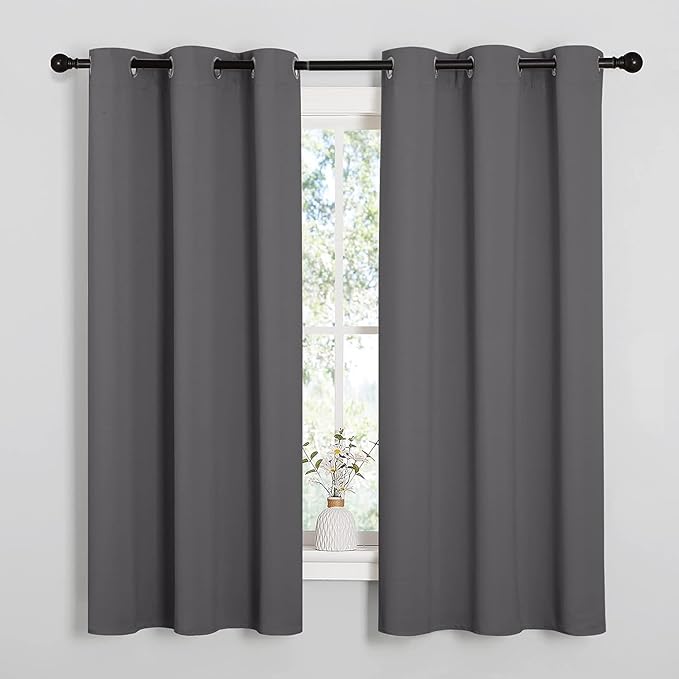 Loomlyfe Solid Thermal Insulated Grommet Blackout Curtains for Window | 5 Feet | Set of 2 | Grey