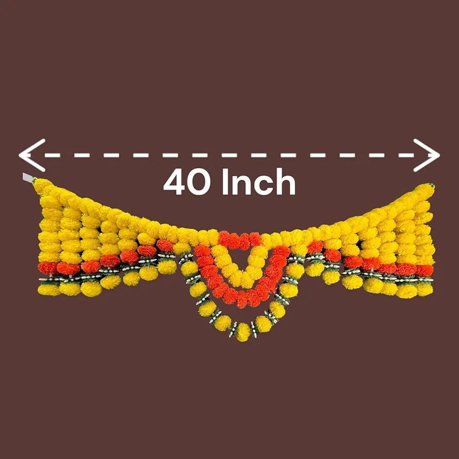 Handcrafted Decorative Bandanwar with Laddu-Shape Marigold Flowers Chakri Mogra & Daisy Leaves 40x10 Inches